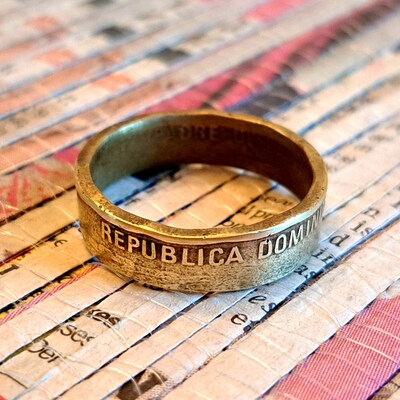 DOMINICAN REPUBLIC Coin Ring Made With Genuine Foreign Coin Central America Island Jewelry Gift Unique Cultural Bronze Jewelry Anniversary - image1